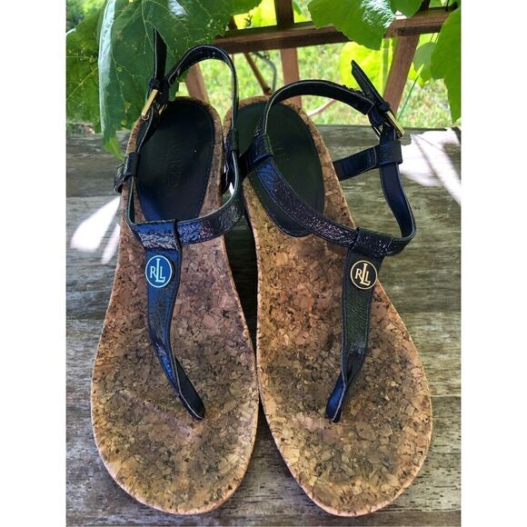 Ralph Lauren Womens Reeta T-Strap Sandals Cork Leather Size 6.5 - Picture 1 of 7
